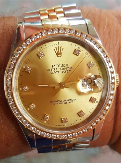 rolex replica gold end diamond 16223|rolex 16233 diamond bezel.